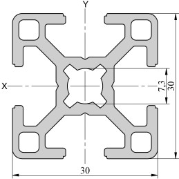 1 pcs - RS PRO Silver Aluminium, Anodized Profile Strut, 30 x 30 mm, 8mm Groove, 1m Length