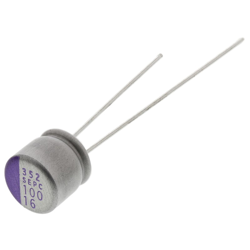 5 pcs - Panasonic 100μF Through Hole Polymer Capacitor, 16V dc