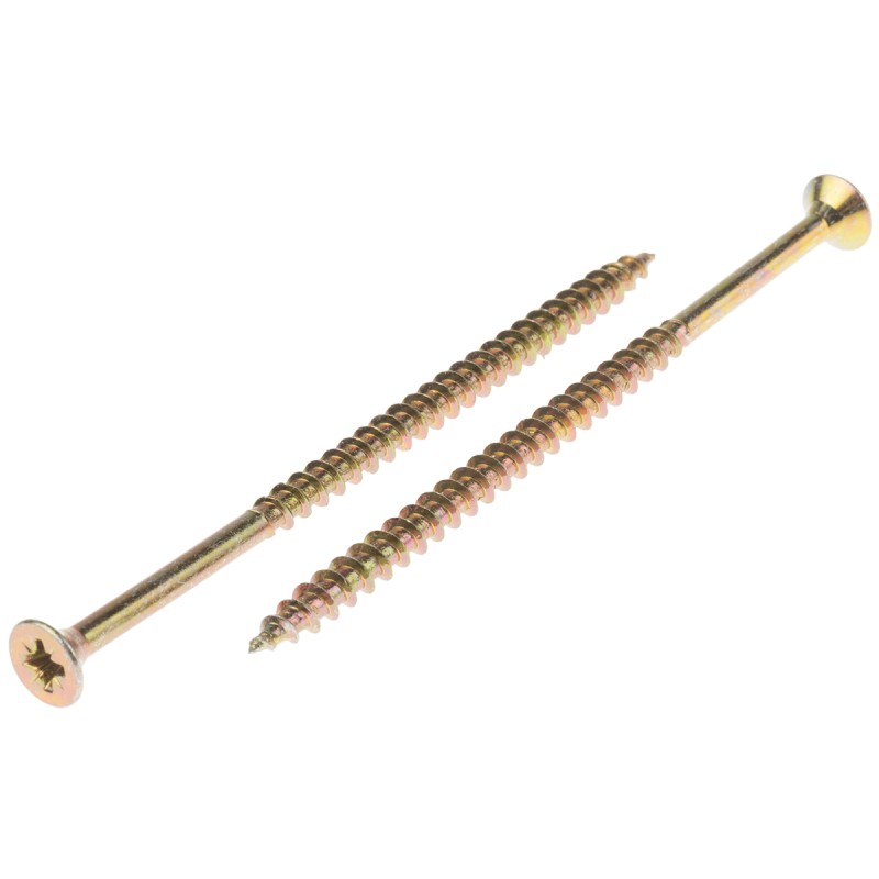 1 Bag of 50 - RS PRO Pozidriv Countersunk Steel Wood Screw Yellow Passivated, Zinc Plated, 5mm Thread, 100mm Length