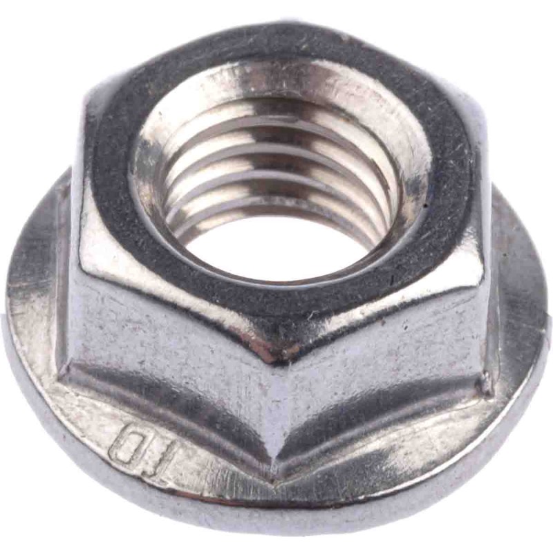 1 Bag of 50 - RS PRO, Plain Stainless Steel Flanged Hex Nut, DIN 6923, M8