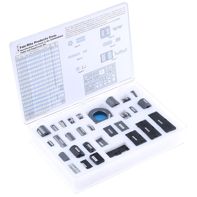 1 pcs - Fair-Rite 71 piece Ferrite Kit Includes Clips, Flat Cable Core, Flat Cable Snap-Its, Round Cable Cores, Round Cable