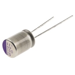 5 pcs - Panasonic 100μF Through Hole Polymer Capacitor, 20V dc