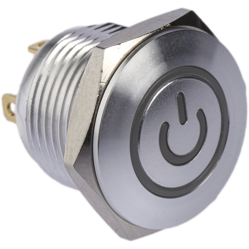 1 Pack of 1 - RS PRO Illuminated Push Button Switch, Momentary, Panel Mount, 16mm Cutout, SPST, Green LED, 36V dc, IP67