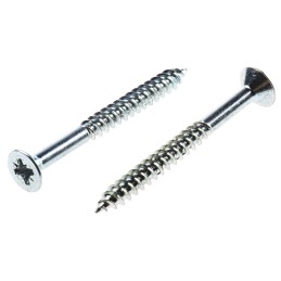 1 Box of 100 - RS PRO Pozidriv Countersunk Steel Wood Screw Bright Zinc Plated, No. 8 Thread, 1.3/4in Length