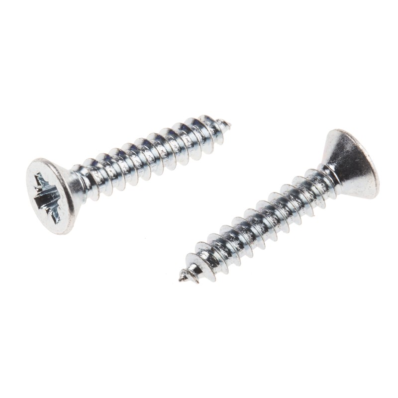 1 Box of 100 - RS PRO Bright Zinc Plated, Clear Passivated Steel Countersunk Head Self Tapping Screw, N°6 x 3/4in Long 19mm Long