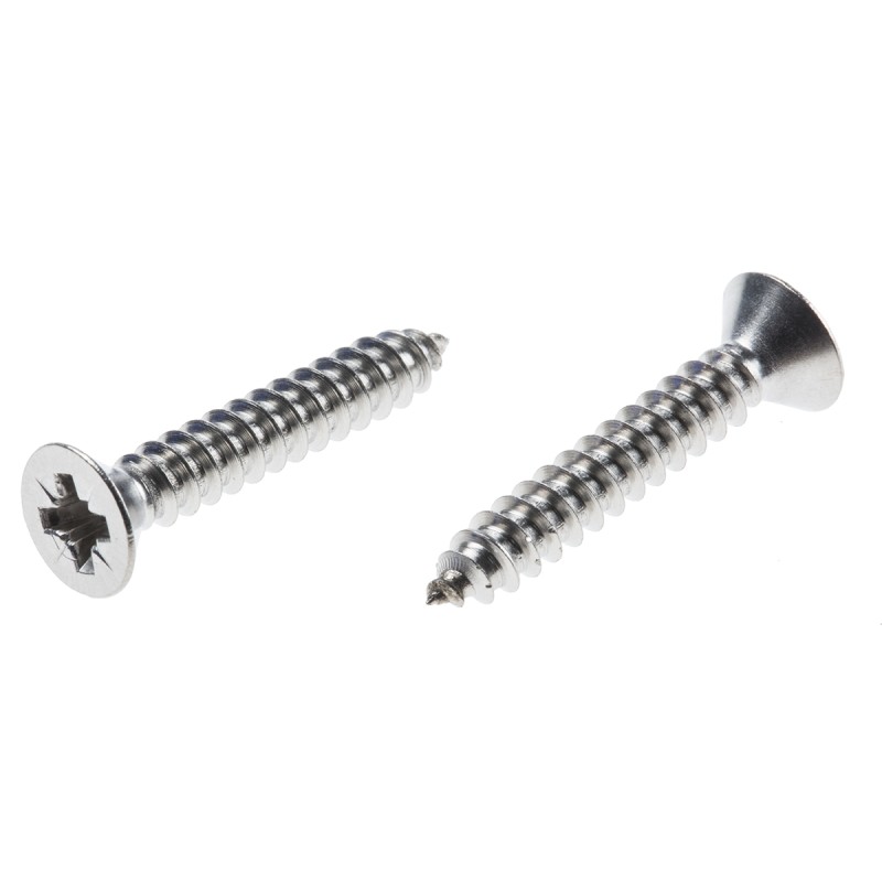 1 Box of 100 - RS PRO Plain Stainless Steel Countersunk Head Self Tapping Screw, N°8 x 1in Long 25mm Long