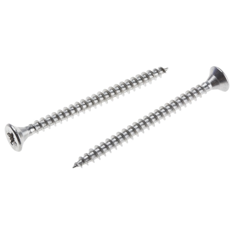 1 Box of 100 - RS PRO Pozidriv Countersunk Stainless Steel Wood Screw, A2 304, 4mm Thread, 50mm Length