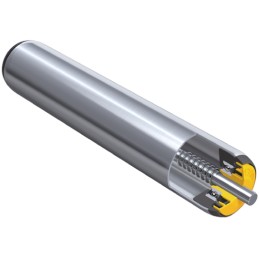 1 pcs - Interroll Round Conveyor Roller Spring Loaded 40mm Dia. x 350mm L, 3000N Load Capacity, 8mm Spindle, 376mm Overall