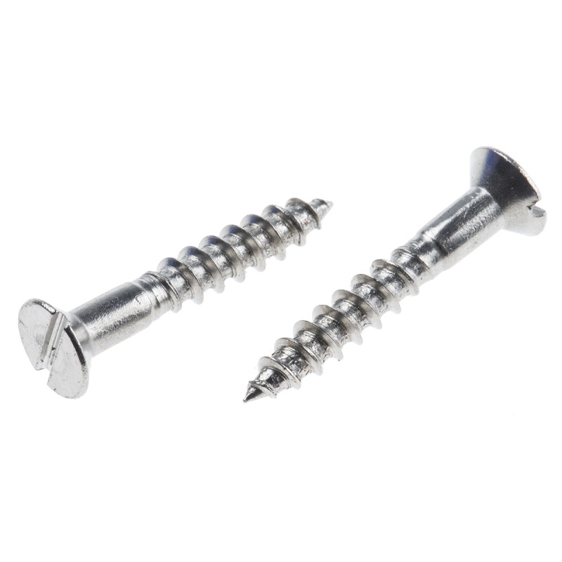 1 Box of 100 - RS PRO Slot Countersunk Stainless Steel Wood Screw, A2 304, No. 8 Thread, 25mm Length