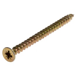1 Box of 100 - RS PRO Pozidriv Countersunk Steel Wood Screw Yellow Passivated, Zinc Plated, 5mm Thread, 70mm Length
