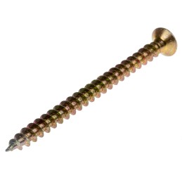 1 Box of 100 - RS PRO Pozidriv Countersunk Steel Wood Screw Yellow Passivated, Zinc Plated, 5mm Thread, 70mm Length