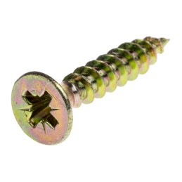 1 Box of 100 - RS PRO Pozidriv Countersunk Steel Wood Screw Yellow Passivated, Zinc Plated, 4.5mm Thread, 25mm Length