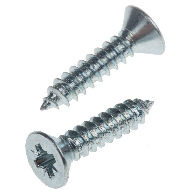 1 Box of 100 - RS PRO Bright Zinc Plated, Clear Passivated Steel Countersunk Head Self Tapping Screw, N°8 x 3/4in Long 19mm Long