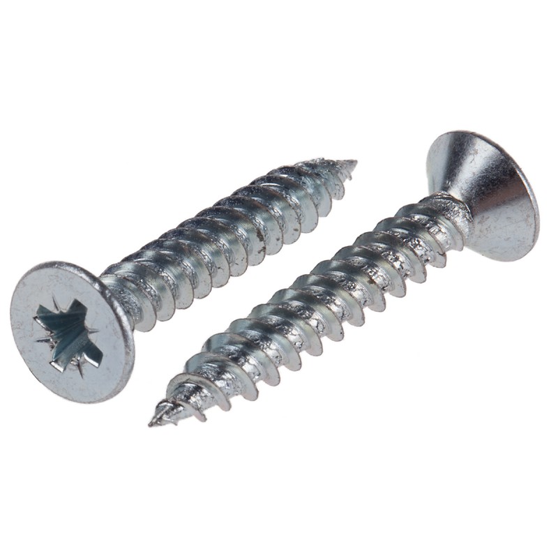 1 Box of 100 - RS PRO Pozidriv Countersunk Steel Wood Screw Bright Zinc Plated, No. 10 Thread, 1.1/4in Length