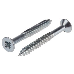 1 Box of 100 - RS PRO Pozidriv Countersunk Steel Wood Screw Bright Zinc Plated, No. 10 Thread, 1.3/4in Length