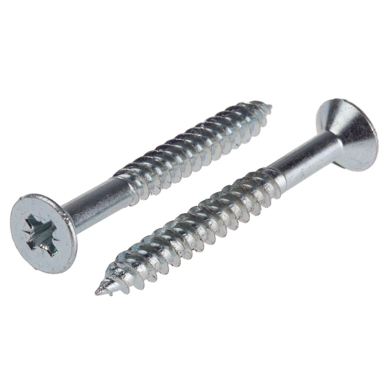 1 Box of 100 - RS PRO Pozidriv Countersunk Steel Wood Screw Bright Zinc Plated, No. 10 Thread, 1.3/4in Length