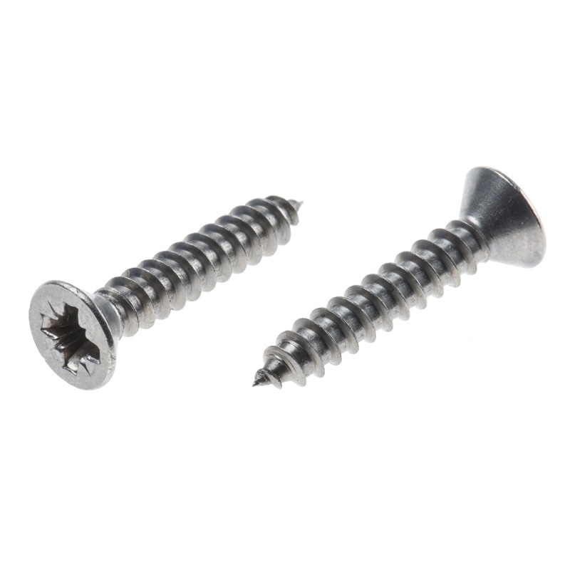 1 Box of 100 - RS PRO Plain Stainless Steel Countersunk Head Self Tapping Screw, N°6 x 3/4in Long 19mm Long