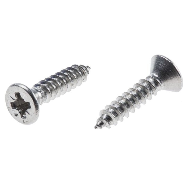 1 Box of 100 - RS PRO Plain Stainless Steel Countersunk Head Self Tapping Screw, N°8 x 3/4in Long 19mm Long