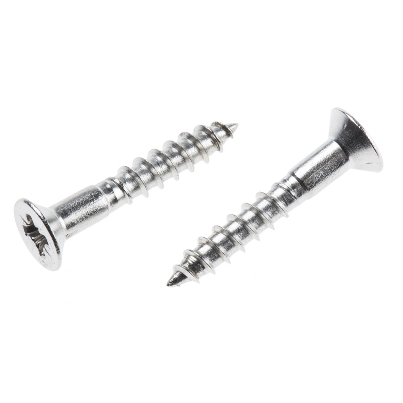 1 Box of 100 - RS PRO Pozidriv Countersunk Stainless Steel Wood Screw, A2 304, 4mm Thread, 25mm Length