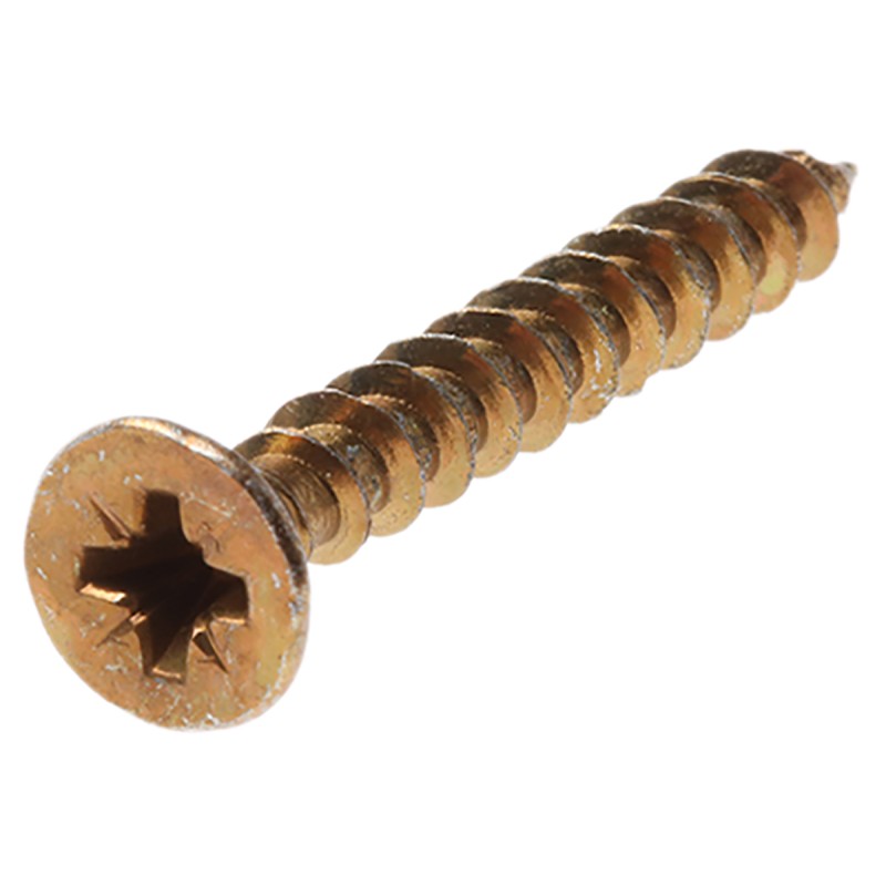 1 Box of 100 - RS PRO Pozidriv Countersunk Steel Wood Screw Yellow Passivated, Zinc Plated, 5mm Thread, 40mm Length