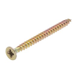 1 Box of 100 - RS PRO Pozidriv Countersunk Steel Wood Screw Yellow Passivated, Zinc Plated, 4mm Thread, 50mm Length