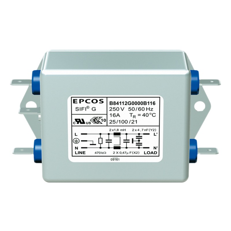 10 pcs - EPCOS, B84112G 12A 250 V ac/dc 50 - 60Hz, Chassis Mount EMC Filter, Tab, Single Phase