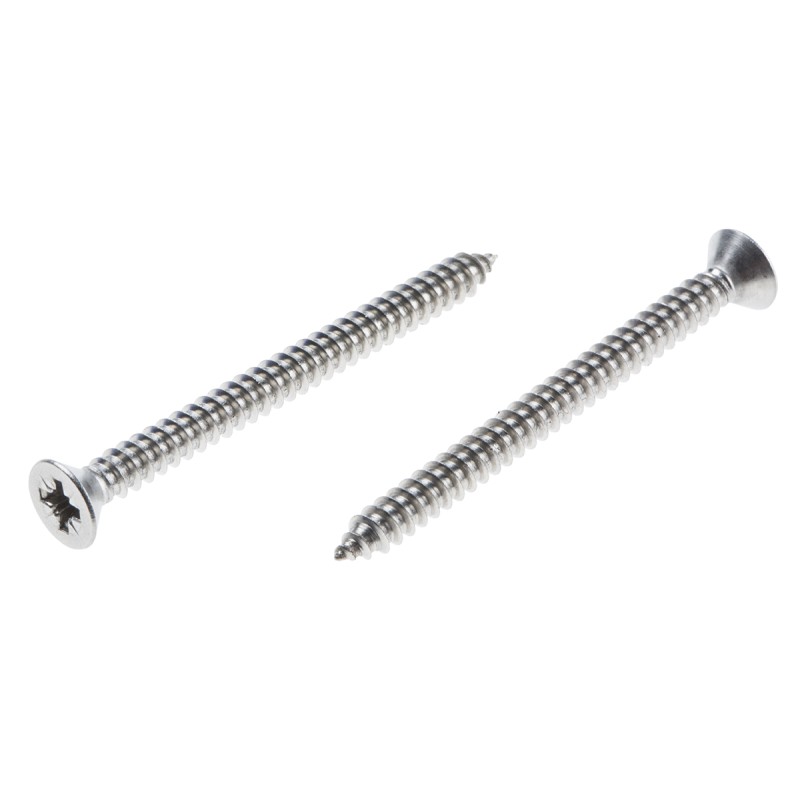 1 Box of 100 - RS PRO Plain Stainless Steel Countersunk Head Self Tapping Screw, N°8 x 2in Long 50mm Long