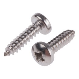 1 Box of 100 - RS PRO Plain Stainless Steel Pan Head Self Tapping Screw, N°10 x 3/4in Long 19mm Long