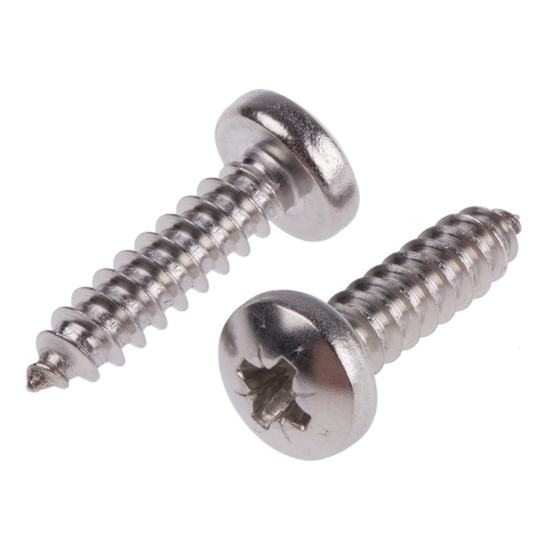 1 Box of 100 - RS PRO Plain Stainless Steel Pan Head Self Tapping Screw, N°10 x 3/4in Long 19mm Long