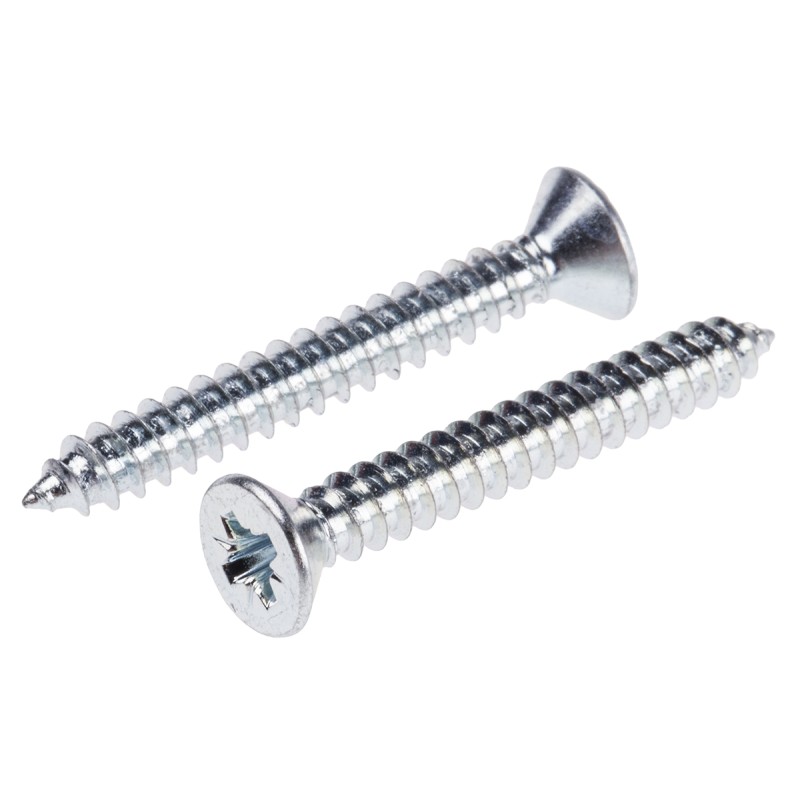 1 Box of 100 - RS PRO Bright Zinc Plated, Clear Passivated Steel Countersunk Head Self Tapping Screw, N°8 x 1.1/4in Long 32mm Lo