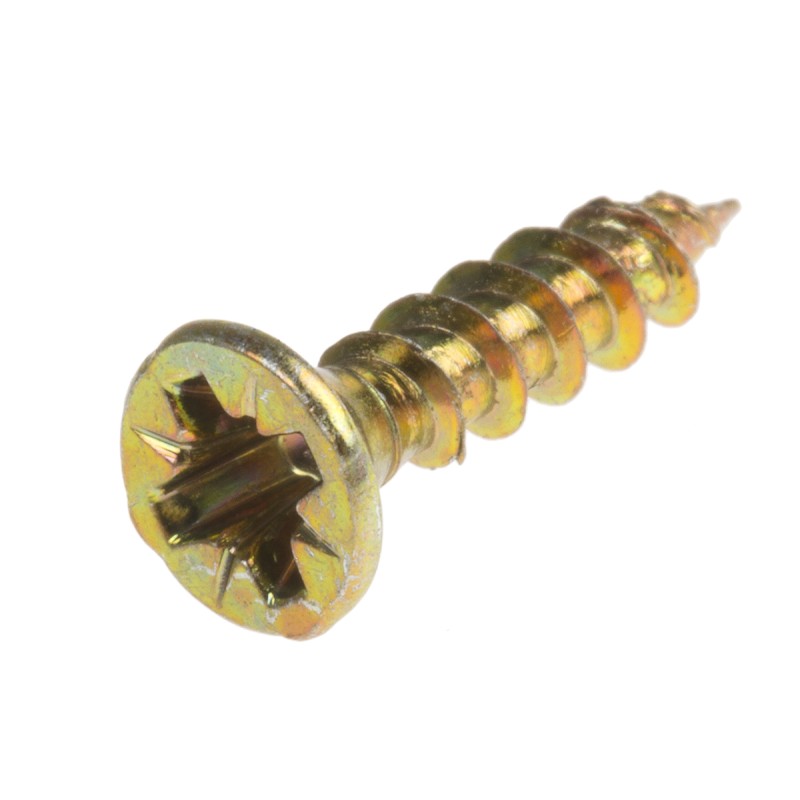 1 Box of 100 - RS PRO Pozidriv Countersunk Steel Wood Screw Yellow Passivated, Zinc Plated, 3.5mm Thread, 16mm Length