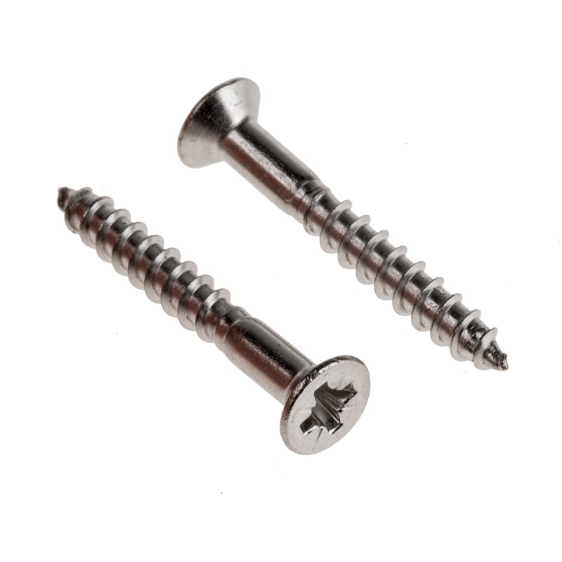 1 Box of 100 - RS PRO Pozidriv Countersunk Stainless Steel Wood Screw, A2 304, 4mm Thread, 30mm Length