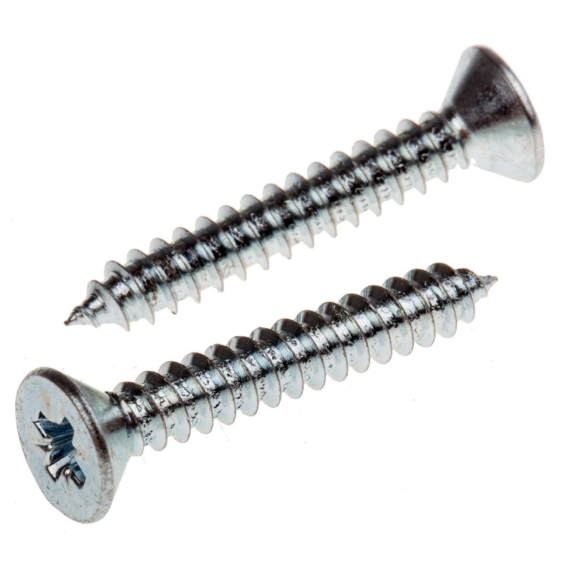 1 Box of 100 - RS PRO Bright Zinc Plated, Clear Passivated Steel Countersunk Head Self Tapping Screw, N°10 x 1.1/4in Long 32mm L