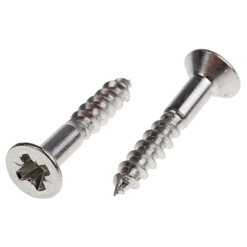1 Box of 100 - RS PRO Pozidriv Countersunk Stainless Steel Wood Screw, A2 304, 3.5mm Thread, 20mm Length