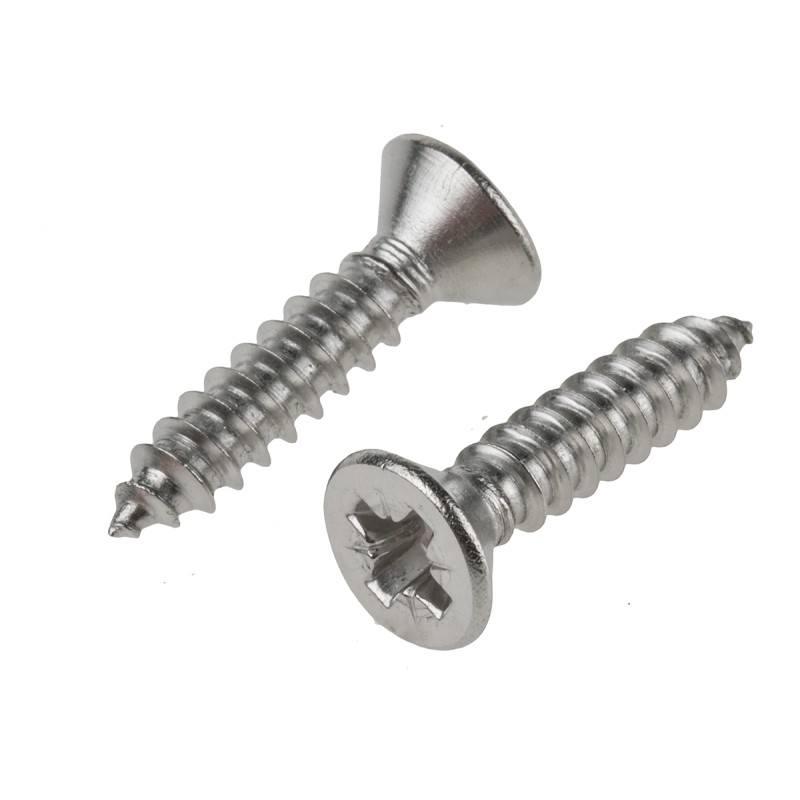 1 Box of 100 - RS PRO Plain Stainless Steel Countersunk Head Self Tapping Screw, N°12 x 1in Long 25mm Long