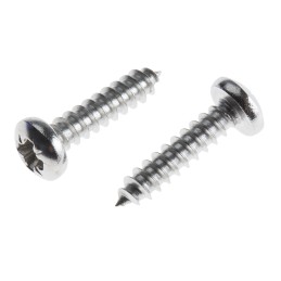 1 Box of 100 - RS PRO Plain Stainless Steel Pan Head Self Tapping Screw, N°6 x 5/8in Long 16mm Long