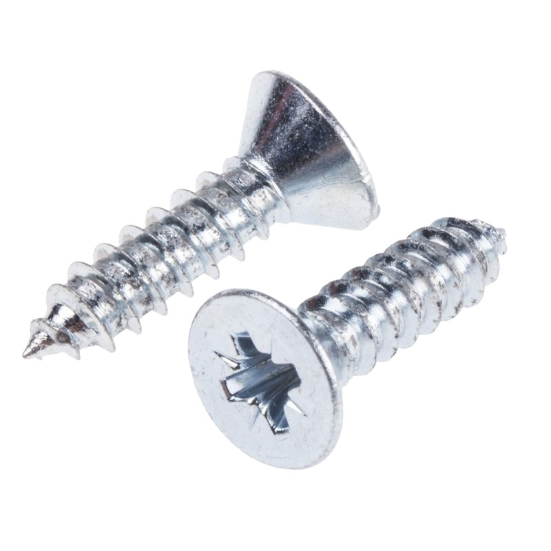 1 Box of 100 - RS PRO Bright Zinc Plated, Clear Passivated Steel Countersunk Head Self Tapping Screw, N°10 x 3/4in Long 19mm Lon