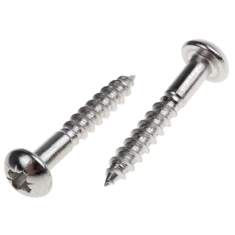 1 Box of 100 - RS PRO Pozidriv Round Stainless Steel Wood Screw, A2 304, 4mm Thread, 25mm Length