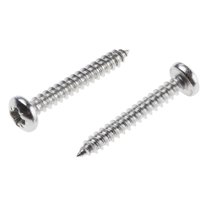 1 Box of 100 - RS PRO Plain Stainless Steel Pan Head Self Tapping Screw, N°6 x 1in Long 25mm Long