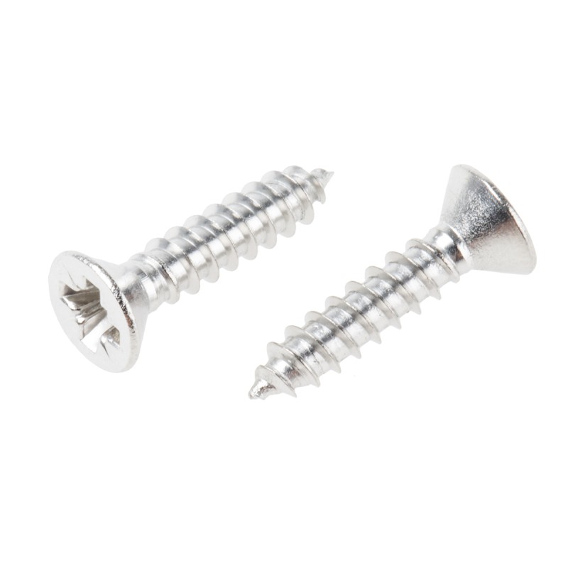 1 Box of 100 - RS PRO Plain Stainless Steel Countersunk Head Self Tapping Screw, N°6 x 5/8in Long 16mm Long