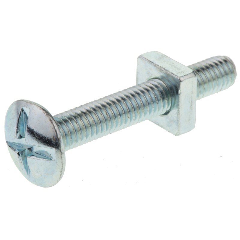 1 Box of 100 - Bright Zinc Plated Steel Roofing Bolt, M6 x 40mm