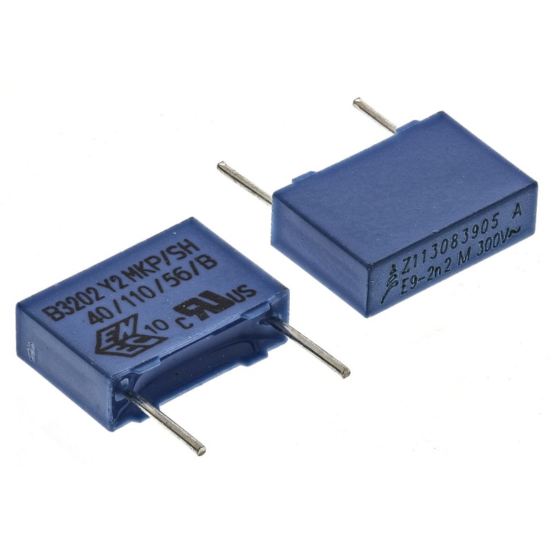 10 pcs - EPCOS B32021 Polypropylene Film Capacitor, 300V ac, ±20%, 2.2nF, Through Hole