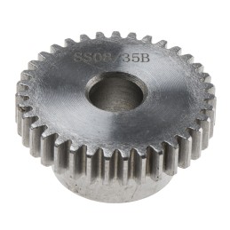 1 pcs - RS PRO Steel 35 Teeth Spur Gear, 0.8 Module, 8mm Bore Diam, 28mm Pitch Diam, 19mm Hub Diam