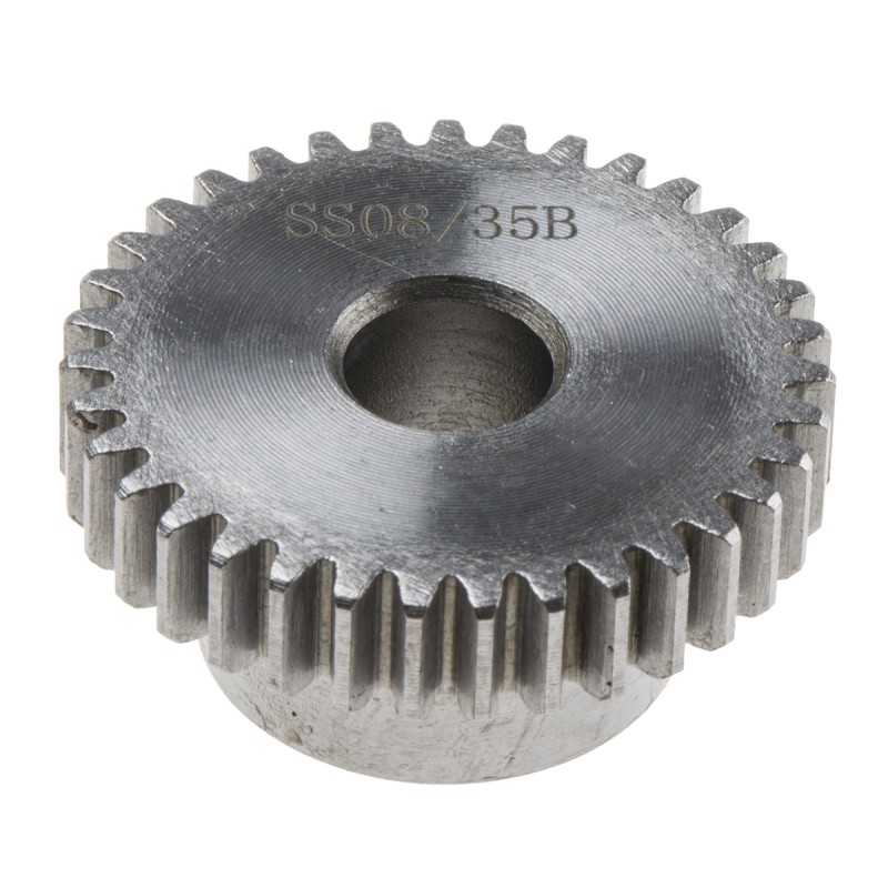 1 pcs - RS PRO Steel 35 Teeth Spur Gear, 0.8 Module, 8mm Bore Diam, 28mm Pitch Diam, 19mm Hub Diam