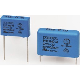 10 pcs - KEMET PHE840 Metallised Polypropylene Film Capacitor, 275V ac, ±20%, 47nF, Through Hole