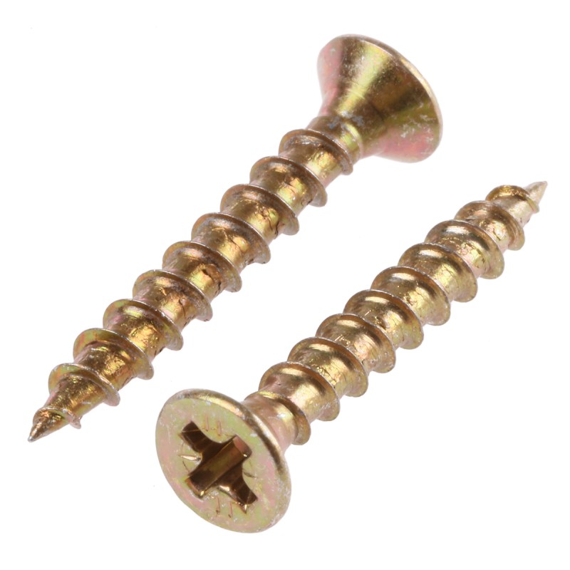 1 Box of 200 - ULTI-MATE Pozisquare Countersunk Steel Wood Screw Yellow Passivated, Zinc Plated, 4mm Thread, 30mm Length