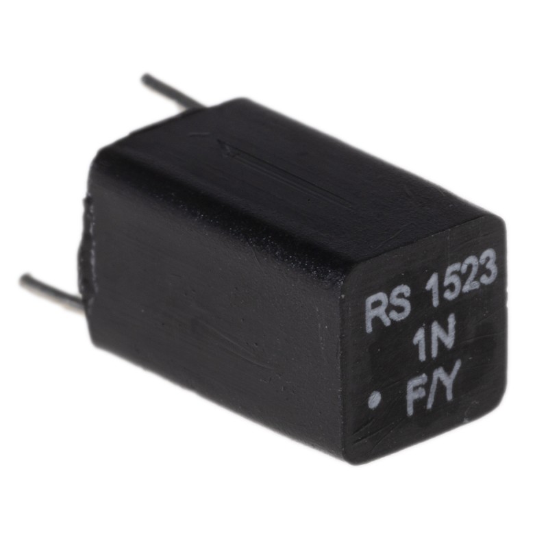 5 pcs - RS PRO Polystyrene Film Capacitor, 63V dc, ±1%, 1nF, Through Hole