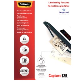 1 Box of 100 - Fellowes A5 Glossy Laminator Pouches 125micron Thickness, 100 Pack Quantity