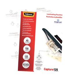 1 Box of 100 - Fellowes A5 Glossy Laminator Pouches 125micron Thickness, 100 Pack Quantity