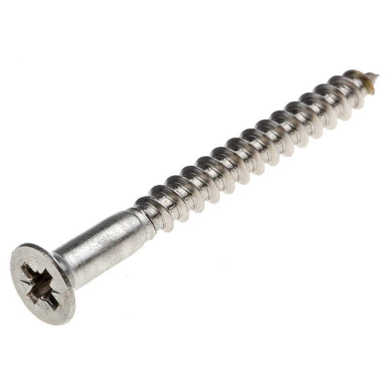 1 Box of 50 - RS PRO Pozidriv Countersunk Stainless Steel Wood Screw, A2 304, 5mm Thread, 50mm Length
